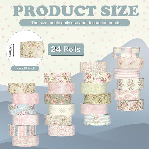 Gueevin 24 Rolls Watercolor Floral Washi Tape Set 15 mm Seasonal Flower Decorative Washi Tape for Craft Arts DIY Scrapbook Journaling Supplies Gift Wrapping (Vintage)