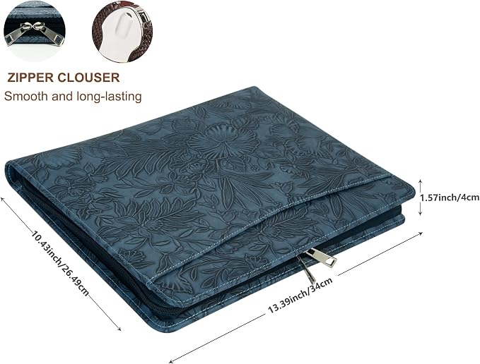 AZXCG Embossed Leather Padfolio for Women, Professional Bussiness Portfolio Organizer with A4 Notepad Holder, Zippered Portfolio Binder Fits 13" Ipad/Tablet,Gift for Women
