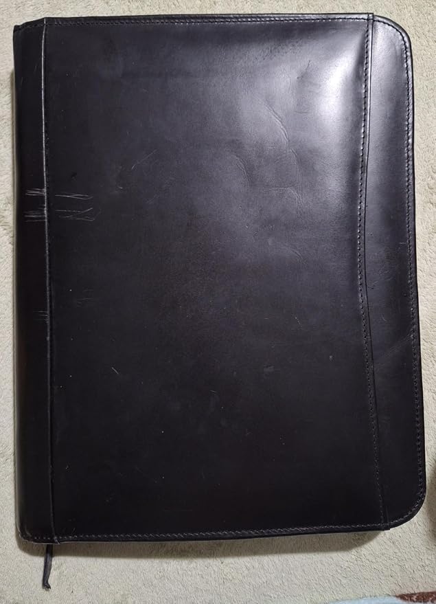 Genuine Leather Portfolio Organizer with Zipper for Men Women, Padfolio Business Resume A4/Pad, Folder Organizer, Legal Pad Holder with Card Slots, Zippered Padfolio for Business Documents, Black