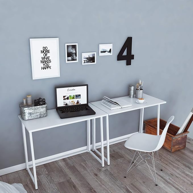 White Folding Computer Desk Office Desk for Home Multipurpose Collapsible Desk