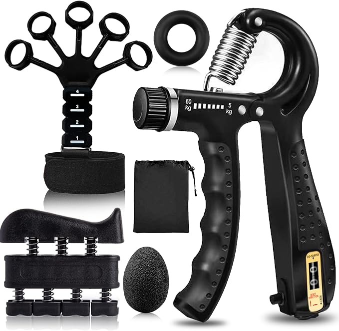 Grip Trainers, Including Forearm Strengtheners, Finger Trainers, Mechanical Counting Grips, Grip Balls, Hand Grippers, Strengthening Devices for Strength Training, Grip Improvement and Hand Exercises (5-Pack)