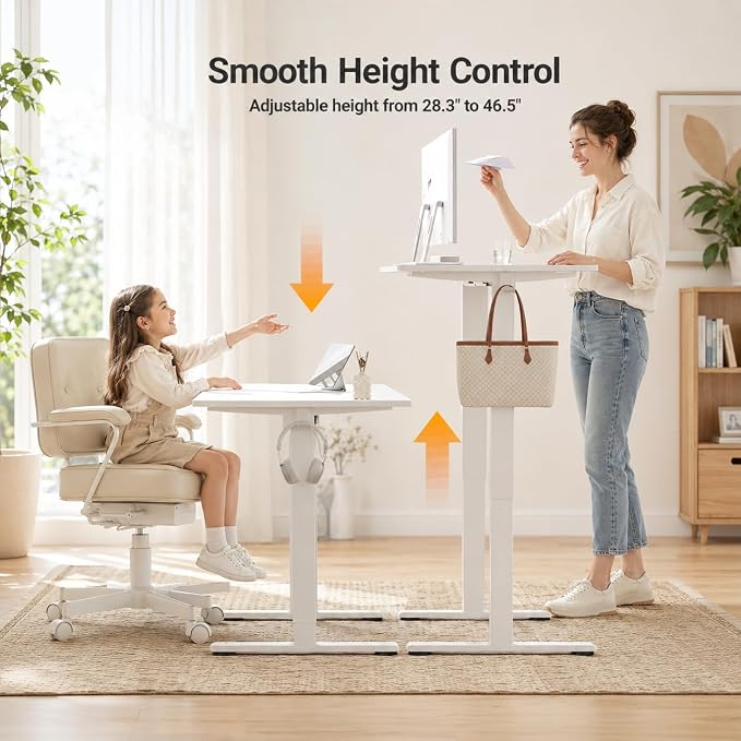 Claiks Electric Standing Desk, 40x24 Inch, White | Adjustable height for sit-stand, 156lbs capacity, scratch-resistant surface, 3 memory presets, cable management & hook.
