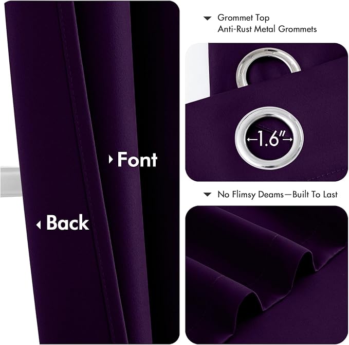 MIULEE Blackout Curtains for Bedroom Living Room 2 Panels, Thermal Insulated Room Darkening Drapes Grommet Noise Reducing Light Blocking Window Treatments 45 Inches Long 40x45 Inch Royal Purple