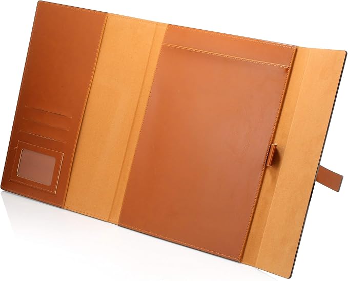 GALLAWAY LEATHER Padfolio Folder – Slim Portfolio Organizer Holder for Letter Legal A4 Note Pads Notebooks for Men and Women Refillable Business Leather Folio Binder, Brown