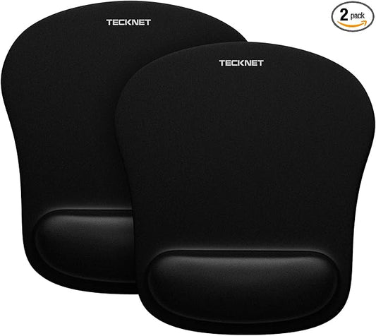 TECKNET 2 Pack Gaming Ergonomic Mouse Pad with Wrist Support Black | Soft Memory Foam, Fast Rebound, Pain Relief，Waterproof Surface, Non-slip Base