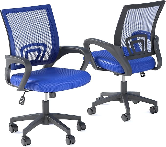 OS MOTOR Ergonomic Mid-Back Mesh Office Chair (Navy Blue, 2 Pack) | Lumbar Support, Adjustable Height, Swivel Rolling Design, Comfy Armrest, Home, Office, Work, Study, Gaming, Vanity