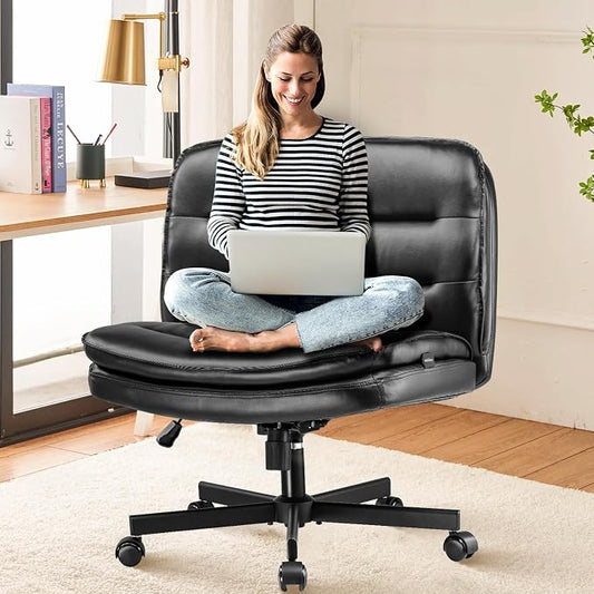 COMHOMA Criss Cross Chair with Wheels Armless Cross Legged Office Chair Wide Home Office Desk Chair Swivel Comfy Vanity Desk Chair Height Adjustable Mid Back Wide Seat Computer Task Chair