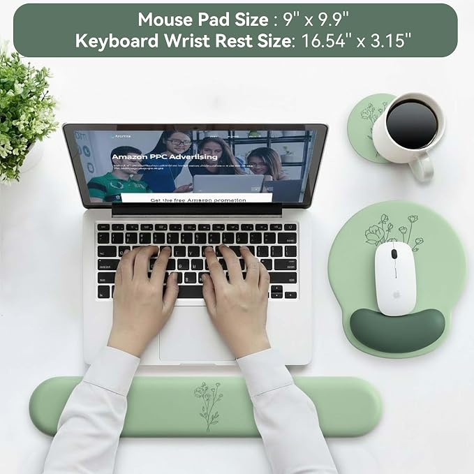 Mouse Pad with Keyboard Wrist Rest,Ergonomic Mousepad Support Set | Mouse Pads for Desk Wrist Support PU Base with Coaster,Mousepad with Nonslip Base for Computer Laptop Keyboard Desktop