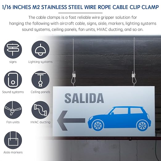 1/16 Inch Cable Clamps, 1/16" M3 304 Stainless Steel Wire Rope Cable Clip Clamp, Two Way Wire Rope Clips for 1/16 Inch (1.5mm-2.0mm) Wire Rope for Holiday Decorations for Outdoors/Indoors - 4 PCS