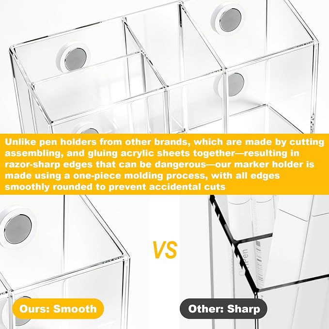 Magnetic Dry Erase Marker Holder for Whiteboard: Clear Pen Holder Organizer | Acrylic Pencil Cup with Strong Magnets for School Locker Organization Fridge Refrigerator Classroom Storage Caddy Desk