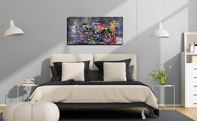 SIXTTART Graffiti Motorcycles Wall-Art - Wall Decor For Bedroom Men - Room Decor For Teens Ready To Hang Size 40" x 20"