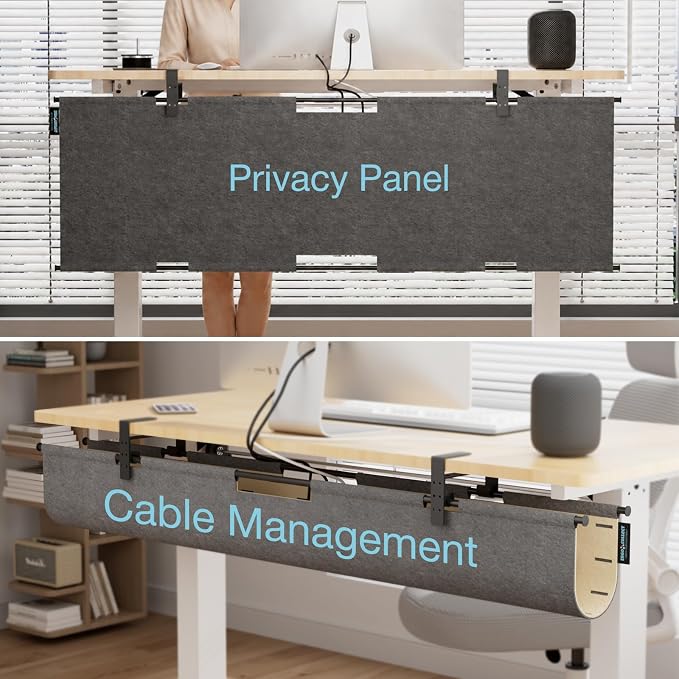 No Drill Under Desk Cable Management Tray, 45.2" Felt Cord Organizer | Clamp/Screw Mount Desk Cable Management, As Standing Desk Privacy Panel, Desk Wire Management for Office, Home