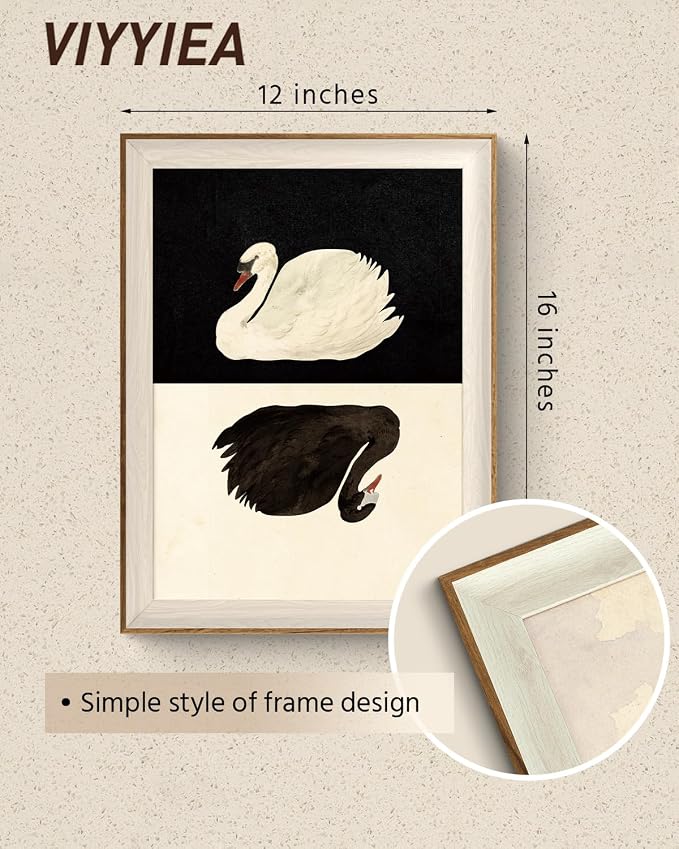 VIYYIEA Framed Wall Art for Living Room, Swan Canvas Prints, Vintage Home Decor, Animals Painting Picture, Bathroom Wall Decor Gifts for Friends or Family - 16L x 12W
