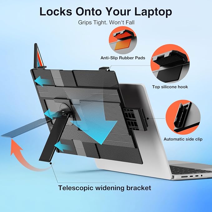 FLYTOCCA Laptop Screen Extender, 15.6" 1080P FHD IPS Display, Detachable Second Monitor Supports Vertical Mount, Plug & Play, Laptop Monitor Extender for 13"-17.3" Laptops, Windows, Mac, Chrome