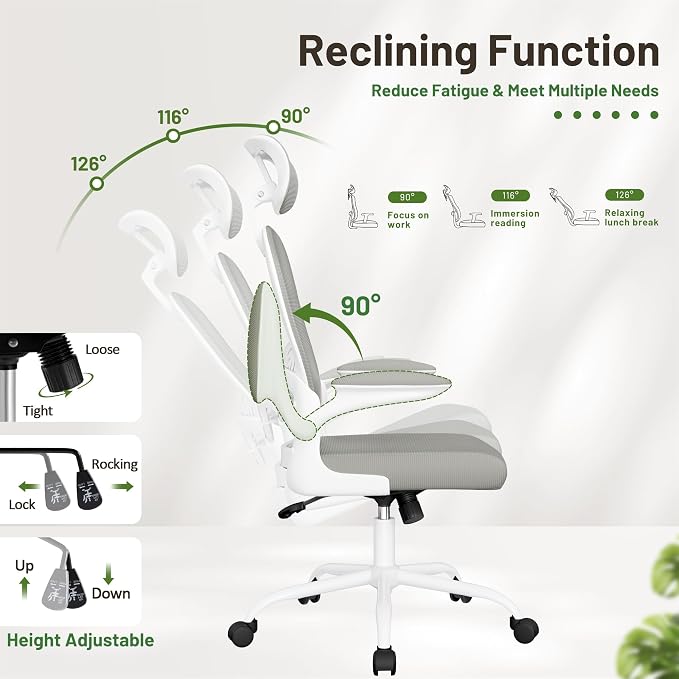 Furmax Ergonomic Office Chair Executive High Back Computer Desk Chair with 3D Adjustable Headrest, Adjustable Lumbar Support Armrests for Home Office (Light Gray)