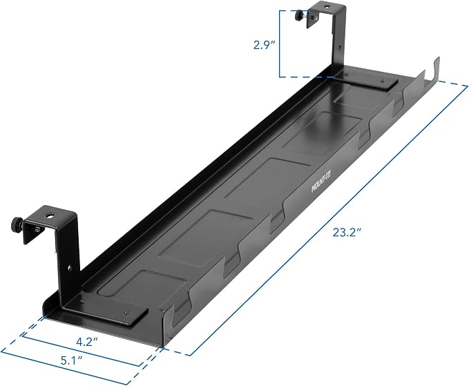 Mount-It! Premium Under Desk Cable Management Tray – 23" Heavy-Duty Steel Cable Tray & Cord Basket for Standing Desk & Home Office, Secure Crossbar or Screw Mount Wire Organizer (Black)