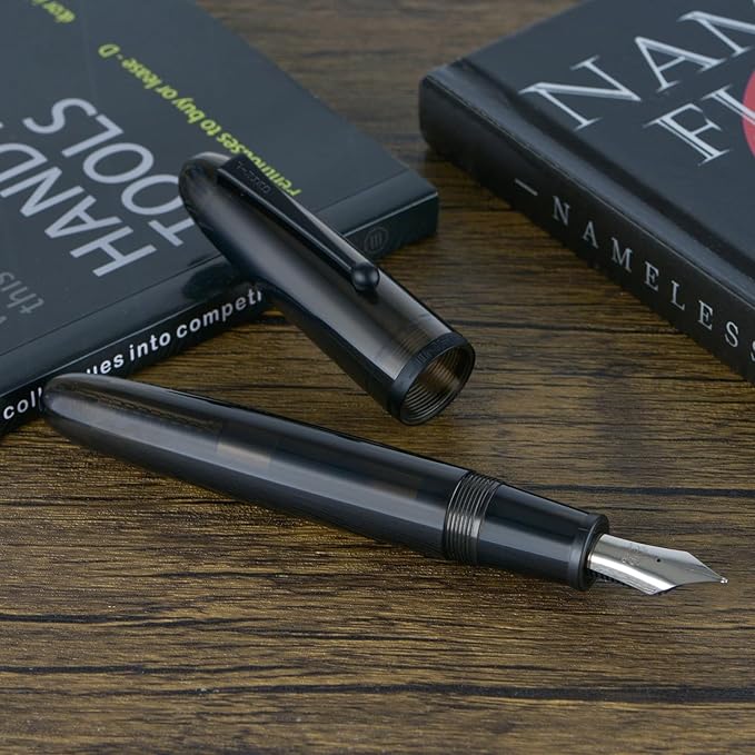 Jinhao 9019 DaDao Series Fountain Pen, Size 8 Fine Nib with Large Ink Converter, Transparent Black Acrylic Design Smooth Writing Pen