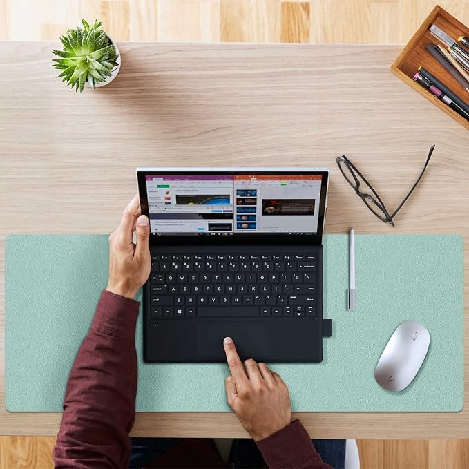 Desk Mat Large protector Pad - Multifunctional Dual-sided Office Desk Pad,Smooth Surface Soft Mouse Pad,Waterproof Desk Mat for Desktop, Pu Leather Desk Cover for Office/Home(Lake Blue, 23.6" x 13.7")