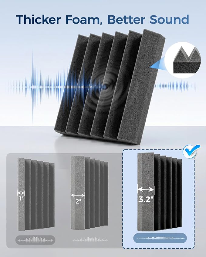 GUERRI 12 Pack Acoustic Foam Panels 12" x 12" x 3.2" Wedges Design Sound Proof Foam Panels High Density Sound Absorbing Foam Echo Reduction for Wall, Home Studio, Recording & Gaming