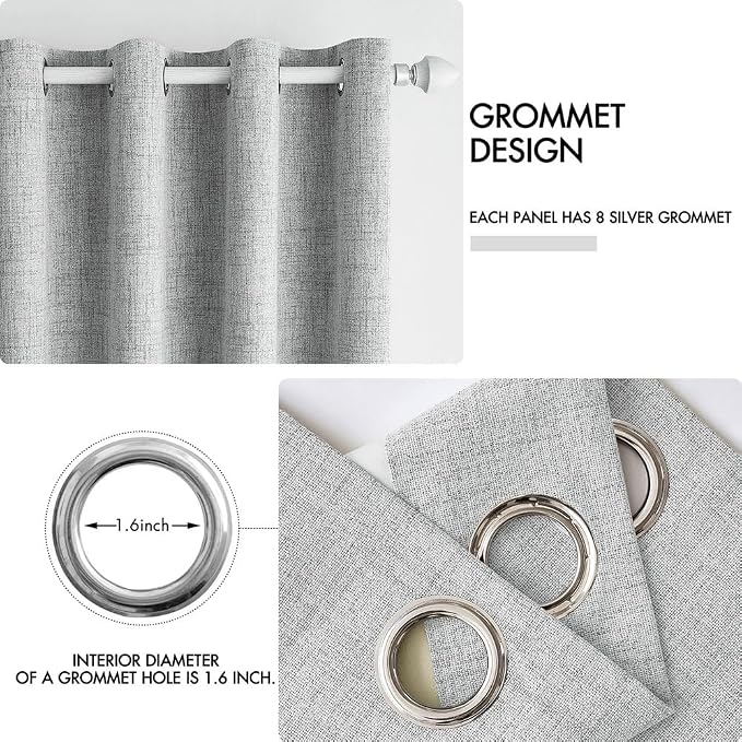 MIULEE 100% Blackout Linen Curtains for Bedroom Thermal Insulated Glacier Gray Grommet Room Darkening Curtains & Drapes for Living Room 52 x 84 Inch (2 Panels)