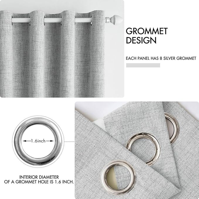 MIULEE 100% Blackout Linen Curtains for Bedroom Thermal Insulated Glacier Gray Grommet Room Darkening Curtains & Drapes for Living Room 52 x 96 Inch (2 Panels)
