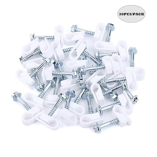 Cable Clips with Screws Fastener 1/4 Inch (6 mm) - All Weather Wire Clips for Coaxial, Ethernet,Electrical Cables,Brick/Stucco Siding Clips, UV-Resistant for Outdoor Wall Mount,30 Pack,White