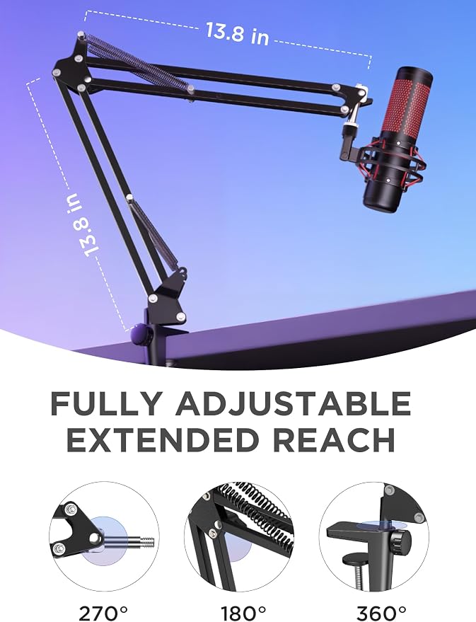 InnoGear Boom Arm Microphone Mic Stand for Blue Yeti HyperX QuadCast SoloCast Snowball Fifine Shure SM7B and Other Mic, Black