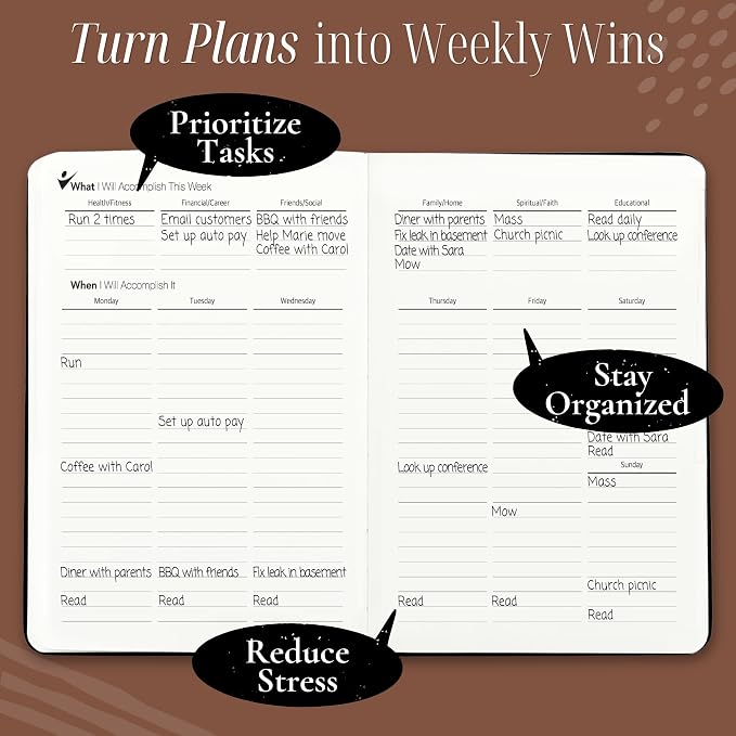 Goal Crazy Undated Daily Planner to Achieve Your Goals - 90 Day Guided Journal & Productivity Organizer with Goal Setting, Habit Tracker, To Do List, Academic & Work Calendar, Leather Hardcover - Brown