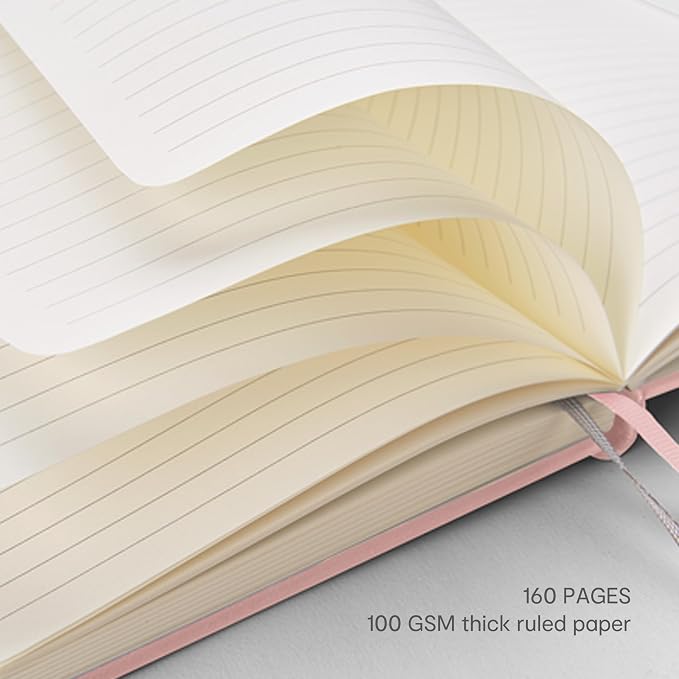 &And Per Se Lined Journal with Pen Set, A5 Leather Hardcover Notebook and Pen, 160 Pages 100GSM Thick Ruled Paper Journal for Writing (Pink)