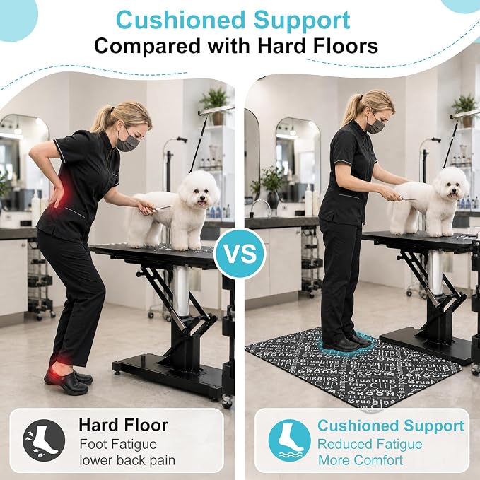 Pet Groomer Antifatigue Standing Mat, 43 x 27 Inch Large Non Slip Cushioned Ergonomic Mat PVC & Foam Pad for Pet Shop Employees, Kitchen Floor, Office Standing Desk, Store Floors, Black