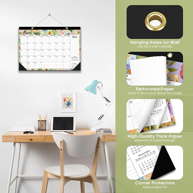 Desk Calendar 2026-2027, 21-Month Calendar Runs Unitl June 2027, Large 17" x 12" Monthly Desktop & Wall Calendar for Home & Office - Botanic Whimsy