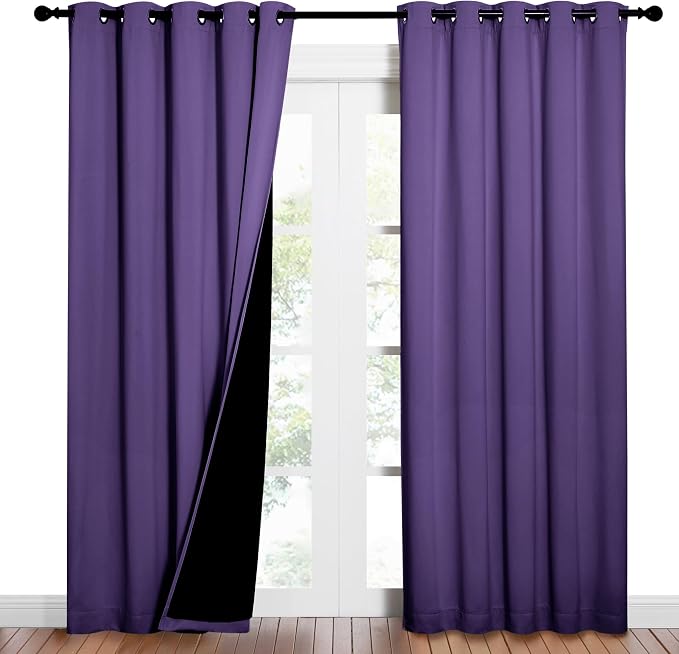 NICETOWN Lilac Purple Full Shade Curtain Panels, Pair of Energy Smart & Noise Blocking Out Blackout Drapes for Dining Room Window, Thermal Insulated Guest Room Lined Window Dressing, 62 x 84 inch