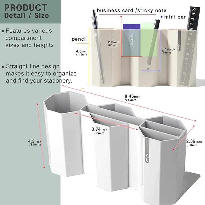 AonT Design Small Desk Organizer - White Pen Tray & Holder (Multi-Compartment) (Made in Korea) – Modern Office Storage Supplies Organizer and Aesthetic Decor for Accessories