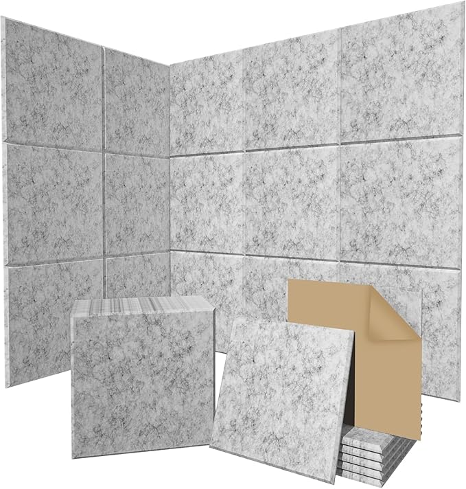 15 Pack Self-Adhesive Sound Proof Foam Panels for Walls, Acoustic Panels 12" x 12" x 0.35" High Density Y-Lined Sound Absorbing Tiles, Flame-Retardant, Peel & Stick(Gray)