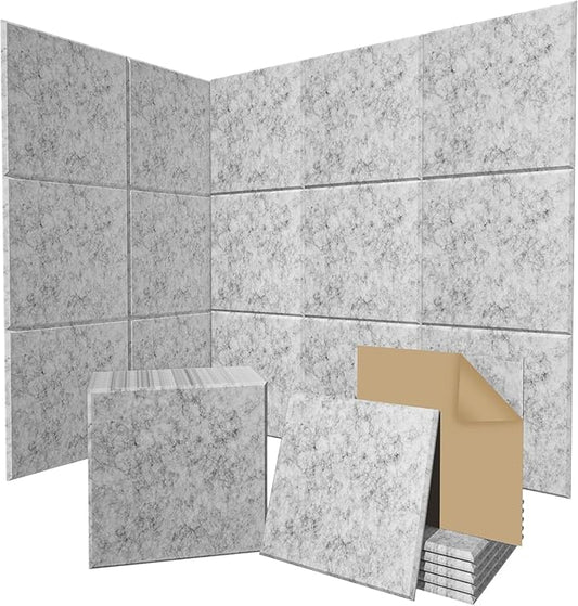 15 Pack Self-Adhesive Sound Proof Foam Panels for Walls, Acoustic Panels 12" x 12" x 0.35" High Density Y-Lined Sound Absorbing Tiles, Flame-Retardant, Peel & Stick(Gray)