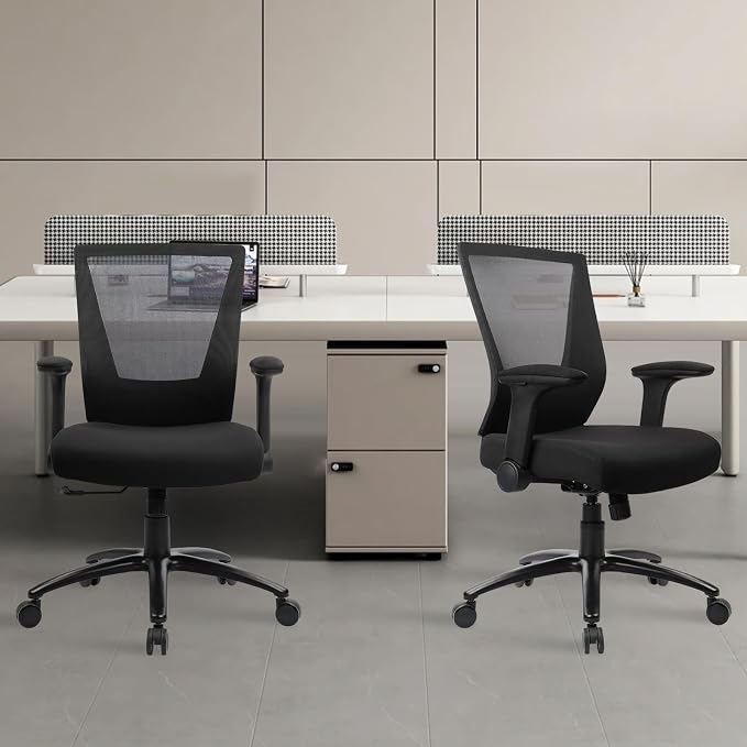 CLATINA 500lbs Big and Tall Office Chair Heavy Duty Ergonomic Mesh Desk Chairs with Wide Thick Seat Cushion and Adjustable Armrests for Home Office Conference Heavy People, Black(2 Pack)