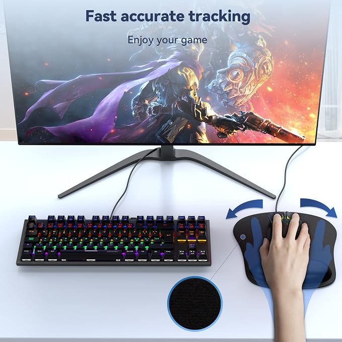 TECKNET 3 Pack Gaming Ergonomic Mouse Pad with Wrist Support | Soft Memory Foam, Fast Rebound, Pain Relief，Waterproof Surface, Non-slip Base