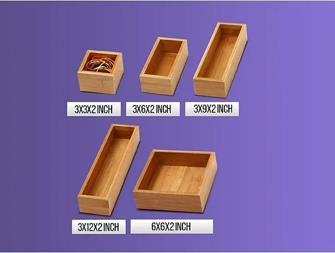 YBM HOME Bamboo Drawer Organizer Storage Box for Kitchen Drawer, Office, Bedroom, Children Room, Craft, Sewing, and Bathroom, 6 Pack 6x15x2 inch