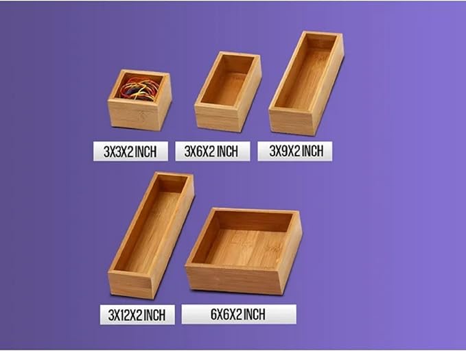 YBM Home Bamboo Drawer Organizer Storage Box for Kitchen Drawer, Junk Drawer, Office, Bedroom, Children Room, Craft, Sewing, and Bathroom, 6x12x2 inch