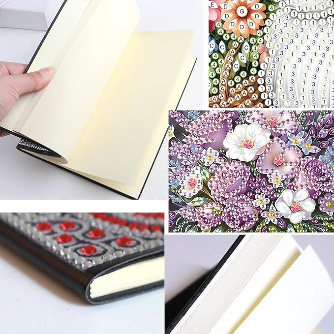 FRANDEK A5 50-Page DIY Lavender Diamond Art Painting Notebook with Beautiful Patterns, Special Shaped Diamond Art Craft for Beginners Adults Gift