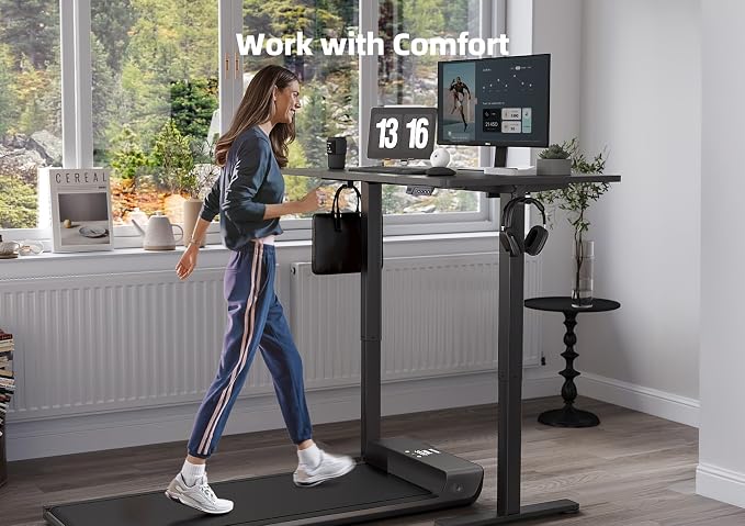 YDN Electric Standing Desk Adjustable Height, 63 x 24 Inches Stand up Desk with Cable Management, Home Office Desks with Splice Board & Black Frame, Black Top