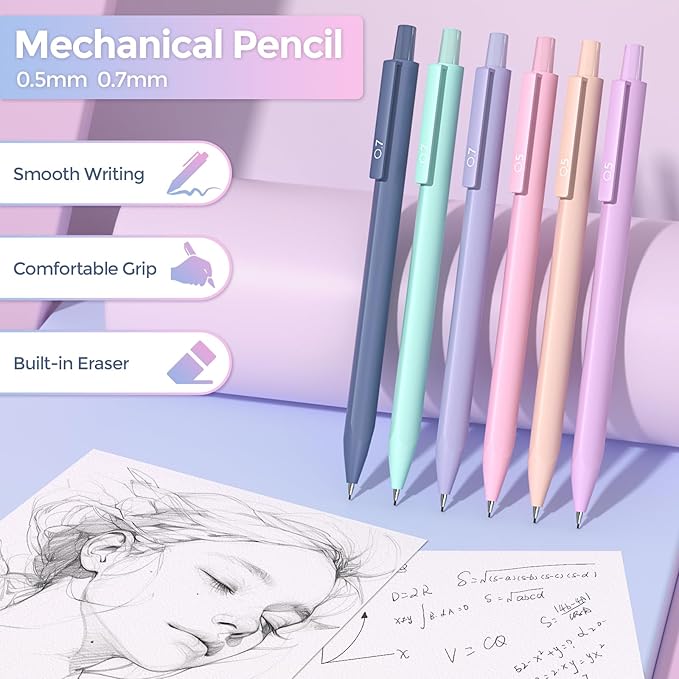 Nicpro 55PCS Aesthetic School Supplies with Pencil Case, 12 Pastel Highlighters, 11 Gel Pens, 6 Mechanical Pencils & Accessories, Cute Stationery Kit for Girls, Back to School Student Essentials