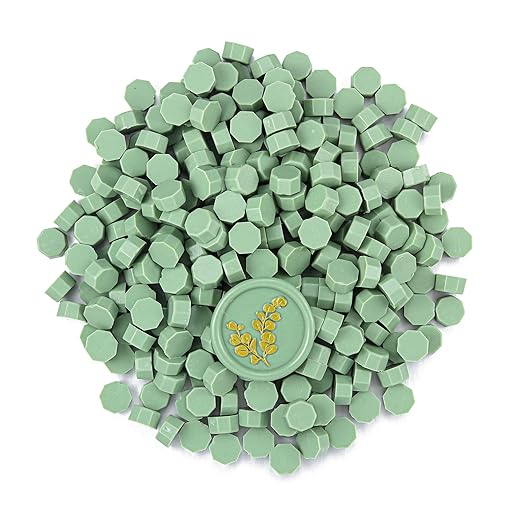 Yoption 360Pcs Sage Green Sealing Wax Beads, Sealing Wax Kit for Wax Seal Stamp, Hexagon Wax Seal Beads with 4Pcs Tea Candles and 2 Wax Seal Spoon