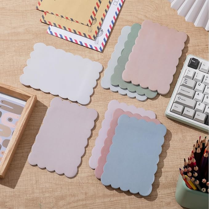 Eaasty 8 Pack Scalloped Sticky Notes Cute Adhesive Memo Pads Vintage Colors Aesthetic Unlined Self Stick Note Pads 4" x 6" Pretty Wavy Sticky Notes Bulk 240 Sheets for School Office Supplies