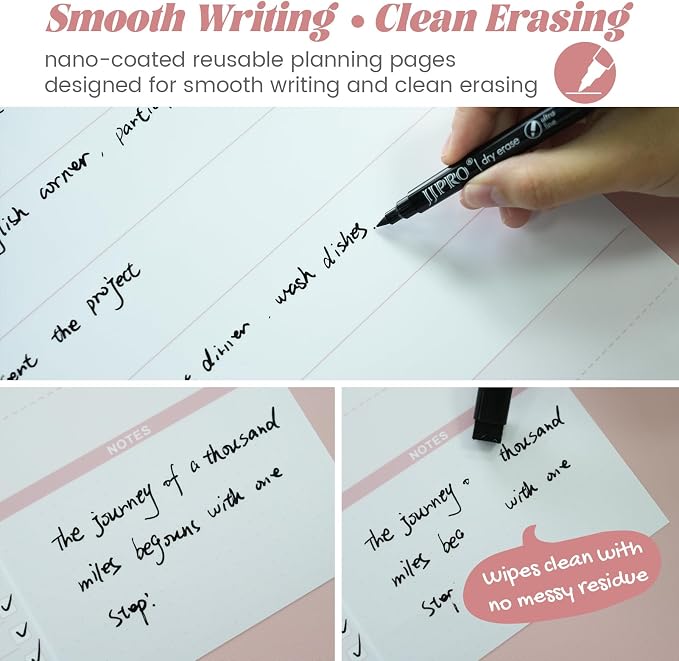 Large Pink Dry Erase Desk Mat with Weekly & Monthly Dry Erase Planners | Reversible Dual-Texture Desk Pad with Interchangeable Planning Pages,Faux Leather Desk Mat for Office-16"x34"