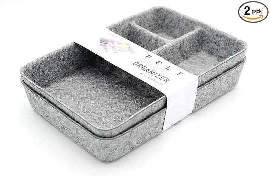 Junk Drawer Organizer bin 4 Compartments Office Organizers Bins Felt Trays Drawers 2 dividers Multi-Purpose Storage (Grayx2)