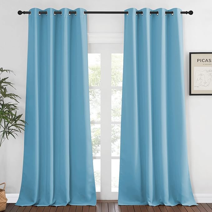 NICETOWN Room Darkening Curtain Panel - (52 inches W x 108 inches L, Teal Blue, 1 Panel) Toddler Boy Bedroom Drape with Grommet Top, Energy Smart Window Treatment Curtain
