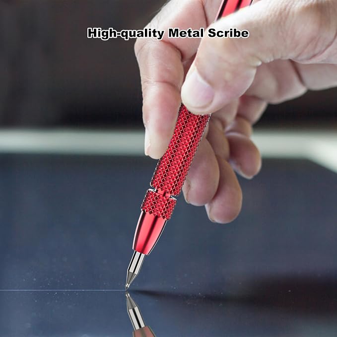 Glieskir 4 Pack Tungsten Carbide Scriber with Magnet,with Extra 21 Replacement Marking Tip And 6-Inch Ruler,Etching Engraving Pen for Glass/Ceramics/Metal Sheet
