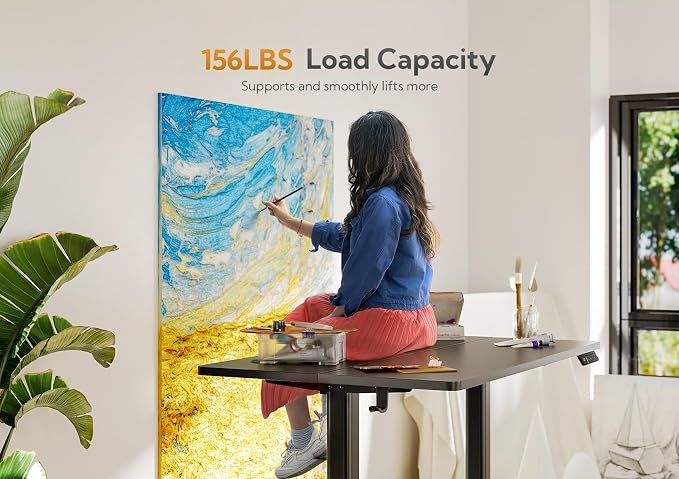 Claiks Electric Height Adjustable Stand Up Desk, 32x19 Inches Sit Stand Desk for Home Office, Nature Top/White Frame
