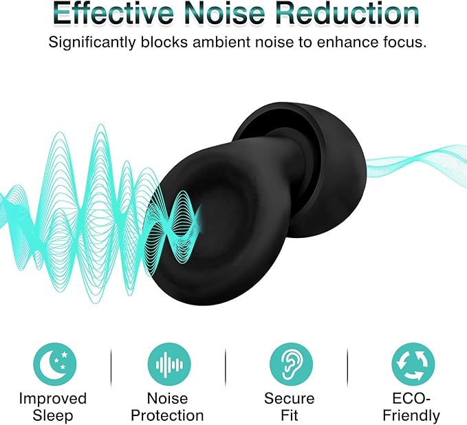 Noise Cancelling Ear Plugs for Sleep & Work – Reusable Silicone Ear Tips with 28dB Noise Reduction, Comfortable Hearing Protection for Concerts, Study & Social Use